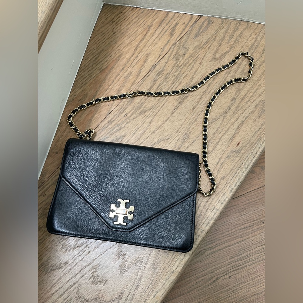 Tory Burch Black Leather Crossbody with Gold Logo